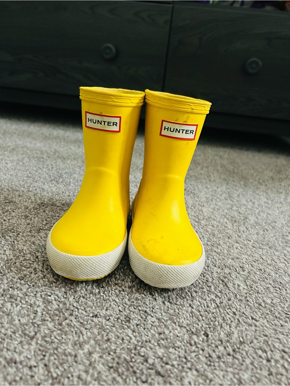 Hunter Toddlers Bright Yellow Rain Boots with White Toe